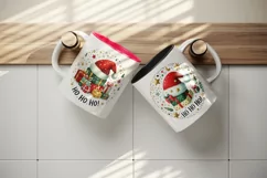 Watercolor Santa hat on stack of presents Ho Ho Ho Christmas quote New Year print tumbler skinny mug wrap clipart t-shirt sublimation printable design