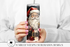 woman holding a tumbler with santa wrap 