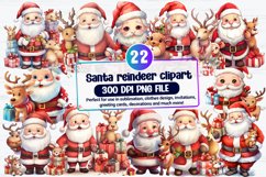 Watercolor Cute Santa claus with reindeer Clipart Bundle Product Image 1