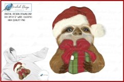 Watercolor Santa Sloth with Gift PNG