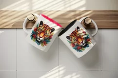 Watercolor Savage Jaguar leopard flowers cheetah Africa wild animal print 20 oz tumbler skinny mug wrap clipart t-shirt sublimation printable design