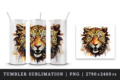 Watercolor Savage Jaguar leopard flowers cheetah Africa wild animal print 20 oz tumbler skinny mug wrap clipart t-shirt sublimation printable design