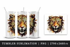 Watercolor Savage Jaguar leopard flowers cheetah Africa wild animal print 20 oz tumbler skinny mug wrap clipart t-shirt sublimation printable design