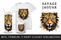 Watercolor Savage Jaguar leopard flowers cheetah Africa wild animal print 20 oz tumbler skinny mug wrap clipart t-shirt sublimation printable design