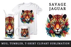 Watercolor Savage Jaguar leopard flowers cheetah Africa wild animal print 20 oz tumbler skinny mug wrap clipart t-shirt sublimation printable design