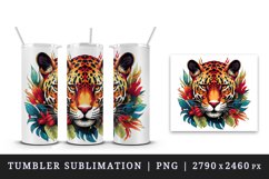 Watercolor Savage Jaguar leopard flowers cheetah Africa wild animal print 20 oz tumbler skinny mug wrap clipart t-shirt sublimation printable design