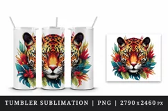 Watercolor Savage Jaguar leopard flowers cheetah Africa wild animal print 20 oz tumbler skinny mug wrap clipart t-shirt sublimation printable design