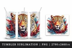 Watercolor Savage Jaguar leopard flowers cheetah Africa wild animal print 20 oz tumbler skinny mug wrap clipart t-shirt sublimation printable design