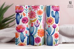 Watercolor cactus flower pattern Tumbler Design Product Image 12