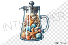 Starfish conch in handle steel lid jar PNG summer clipart Product Image 1