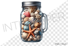 Mug jar with handle and steel lid shell PNG summer clipart Product Image 1