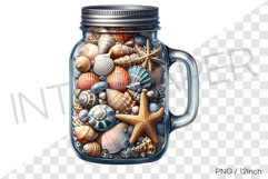 Conch starfish in cylinder handle steel lid jar PNG summer Product Image 1