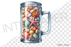 Starfish and shell in tall handle glass lid jar PNG summer Product Image 1