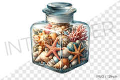 Fancy coral and shell in diamond glass lid bottle PNG summer Product Image 1