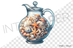 Glass lid jug with shell and conch PNG summer clipart conch Product Image 1