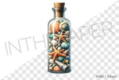 Small shell and conch in tall cork bottle PNG summer clipart Product Image 1