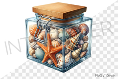 Starfish and shell in square clipart lid bottle PNG summer Product Image 1