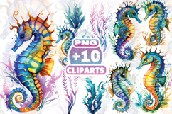 Watercolor Seahorse Clipart PNG | Ocean Animal PNG Product Image 1