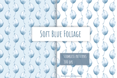 2 Watercolor Blue Leaf Seamless Patterns Digital Paper Product Image 1
