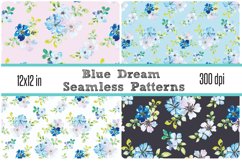 Seamless Pattern Tiles Blue Watercolor Floral 12x12 Tileable Product Image 1
