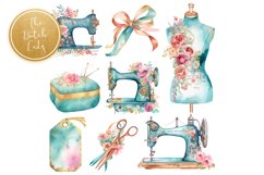 Watercolor Sewing &amp; Seamstress Clipart Set - 25 .PNG Files Product Image 5