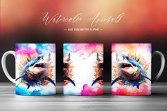 Watercolor Shark Clipart Mug Wrap Sublimation Background Product Image 1