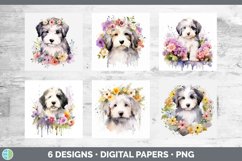Bundle of six Wild Flowers Sheepdogs Paper Backgrounds designs.