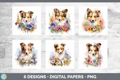 Bundle of six Wild Flowers Shetland Sheepdogs Paper Backgrounds designs.