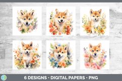 Bundle of six Wild Flowers Shiba Inu Paper Backgrounds designs.
