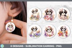 Bundle of six Wild Flowers Shih Tzu Round Earrings designs.