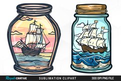 Watercolor Ship At The Sea In A Jar Clipart Product Image 1