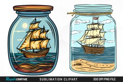 Watercolor Ship At The Sea In A Jar Art Clipart Product Image 1