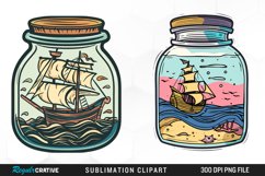 Watercolor Ship At The Sea In A Jar Art Clipart Product Image 1