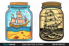 Watercolor Ship At The Sea In A Jar Art Clipart Product Image 1