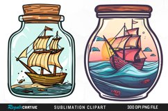 Watercolor Ship At The Sea In A Jar Art Clipart Product Image 1