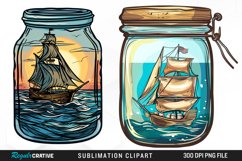 Watercolor Ship At The Sea In A Jar Clipart Product Image 1