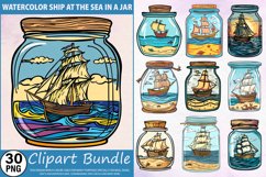 Watercolor Ship At The Sea In A Jar Clipart Bundle Product Image 1