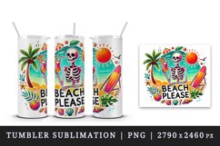 Watercolor skeleton holding cocktail palm trees Beach Please quote summer print tumbler skinny mug wrap clipart t-shirt sublimation printable design