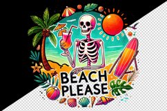 Watercolor skeleton holding cocktail palm trees Beach Please quote summer print tumbler skinny mug wrap clipart t-shirt sublimation printable design