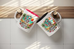 Watercolor skeleton holding cocktail palm trees Beach Please quote summer print tumbler skinny mug wrap clipart t-shirt sublimation printable design
