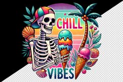 Watercolor skeleton holding ice cream palm trees Chill Vibes summer print 20 oz tumbler skinny mug wrap clipart t-shirt sublimation printable design