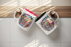 Watercolor skeleton holding ice cream palm trees Chill Vibes summer print 20 oz tumbler skinny mug wrap clipart t-shirt sublimation printable design