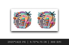 Watercolor skeleton holding ice cream palm trees Chill Vibes summer print 20 oz tumbler skinny mug wrap clipart t-shirt sublimation printable design