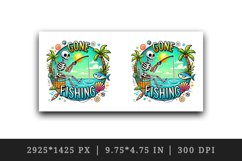 Watercolor skeleton with fishing rod palm tree Gone Fishing summer print 20 oz tumbler skinny mug wrap clipart t-shirt sublimation printable design