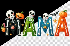 Watercolor skeletons MAMA decorated text quote lettering Halloween print 20 oz tumbler skinny mug wrap clipart t-shirt sublimation printable design
