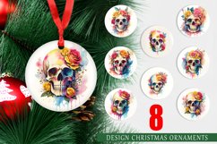 Christmas Ornaments Watercolor Skull Flower Product Image 1