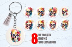 Watercolor Skull Flower Keychain | Keyring Product Image 1