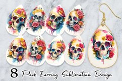Watercolor Skull Flower Earring teardrop sublimation design Product Image 1