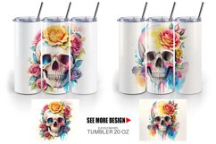 Watercolor Skull Flower | Tumbler Sublimation Wrap Product Image 2