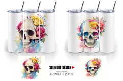 Watercolor Skull Flower | Tumbler Sublimation Wrap Product Image 4